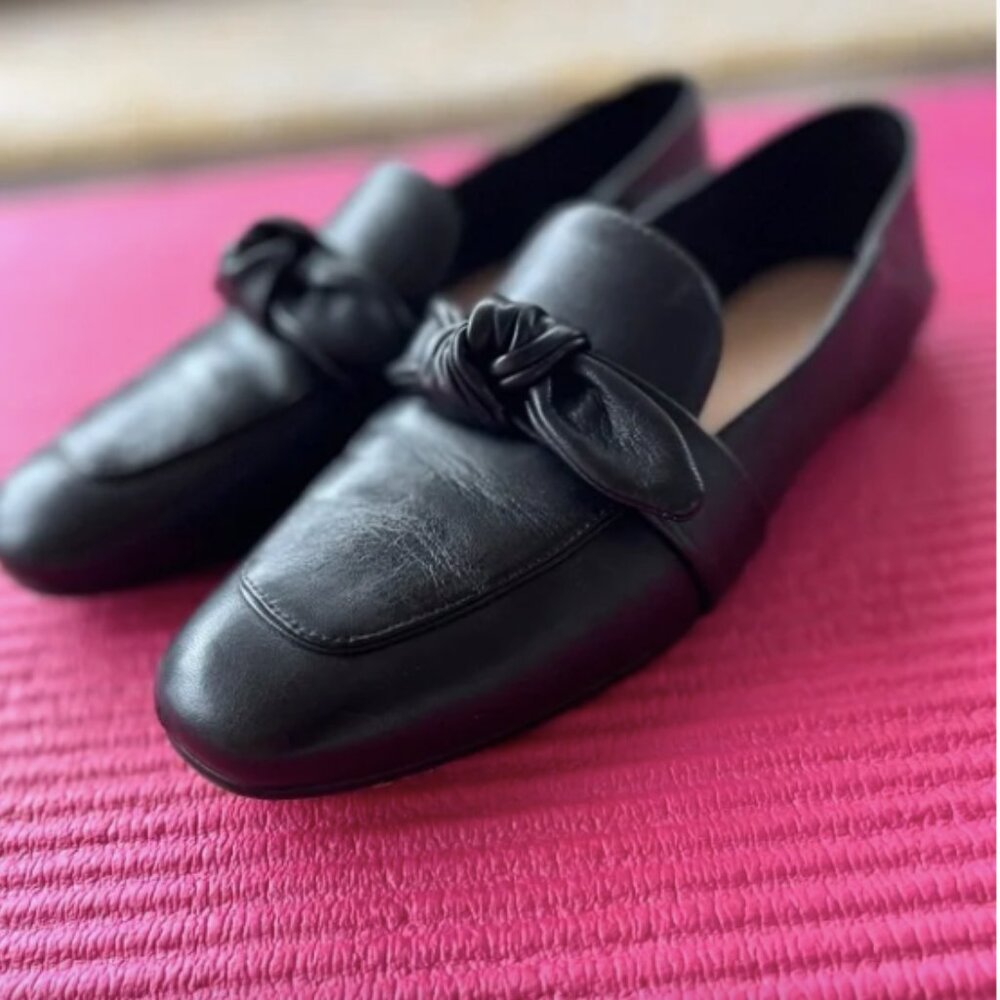 Stuart Weitzman Bandeau Black Napa Leather Bow Flats Mules Shoes Size - Picture 2 of 3